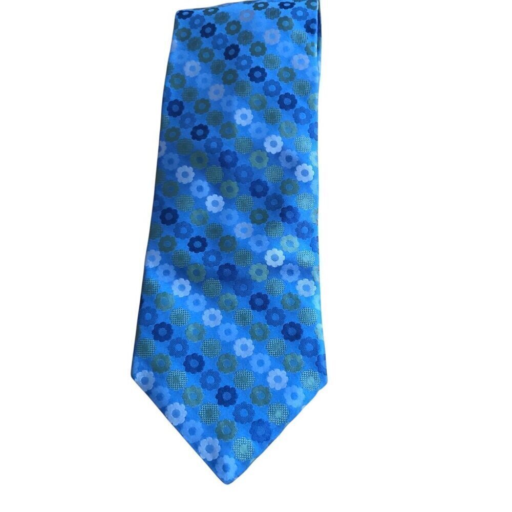 Kenneth Cole Reaction 100% Silk Light Blue Green Floral Necktie - NEW